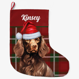 Boykin Spaniel Dog Red Plaid Gepersonaliseerd Grote Kerstsok