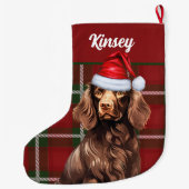 Boykin Spaniel Dog Red Plaid Gepersonaliseerd Grote Kerstsok (Achterkant)