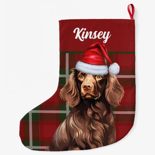Boykin Spaniel Dog Red Plaid Gepersonaliseerd Grote Kerstsok (Achterkant)