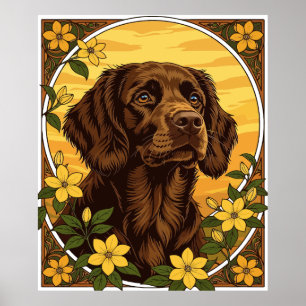Boykin Spaniel en gele jasmijn bloemen Poster