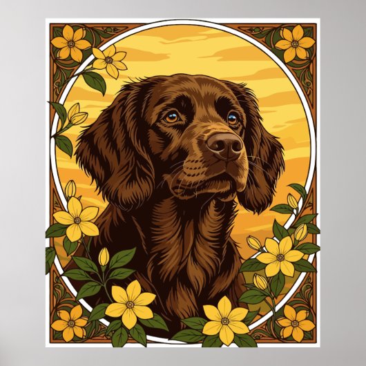 Boykin Spaniel en gele jasmijn bloemen Poster (Voorkant)