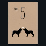 Boykin Spaniel Hond Silhouetten Huwelijksreceptie Kaart<br><div class="desc">Zwarte Boykin Spaniel bruid en bruidegom silhouetten met hart. Een kraft papieren stijl bruiloft receptie tafel kaart voor Boykin liefhebbers. Elke kaart moet afzonderlijk worden genummerd en aan het winkelwagentje worden toegevoegd. Bezoek Jenn's Doodle World voor nog meer hondenras tafelkaarten en Boykin Spaniel-thema huwelijksplanningsproducten.</div>