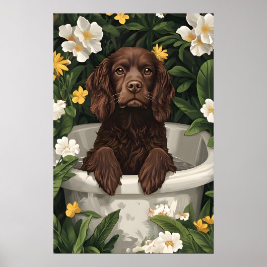 Boykin Spaniel In Bathtub Poster, Funny Dog Poster (Voorkant)