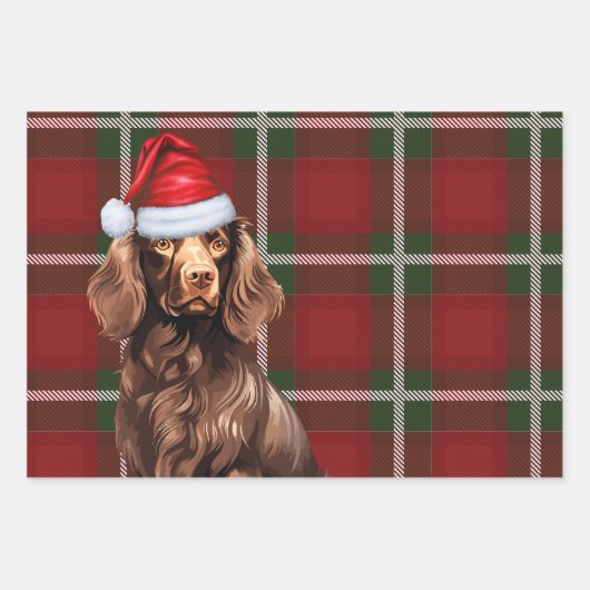 Boykin Spaniel Kersthond Deep Red Plaid Inpakpapier Vel (Voorkant 3)
