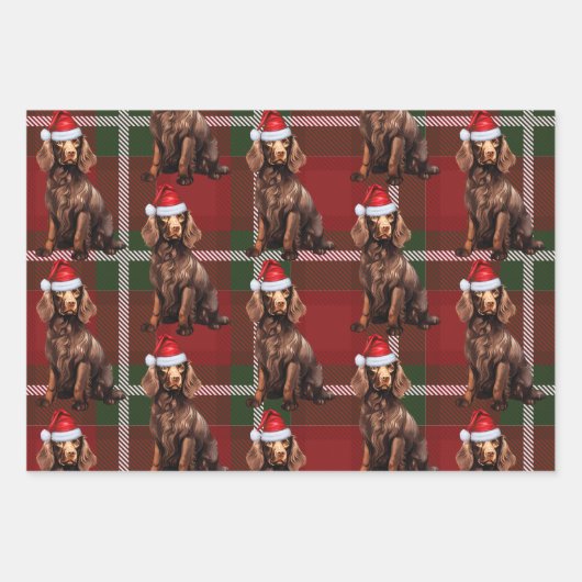 Boykin Spaniel Kersthond Deep Red Plaid Inpakpapier Vel (Voorkant 2)