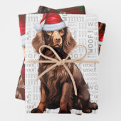 Boykin Spaniel Kersthond Deep Red Plaid Inpakpapier Vel (In situ)