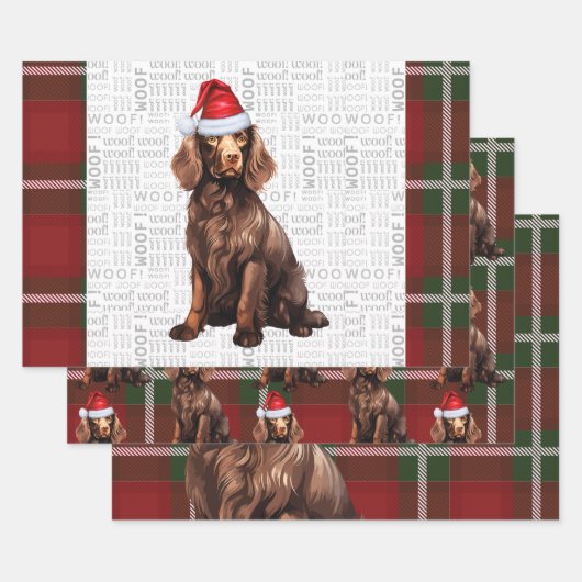 Boykin Spaniel Kersthond Deep Red Plaid Inpakpapier Vel (Set)