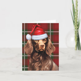 Boykin Spaniel Kersthond Red Plaid Kerstmis Feestdagen Kaart