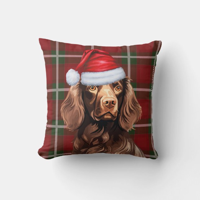 Boykin Spaniel Red Plaid Kerstvakantie Kussen (Voorkant)