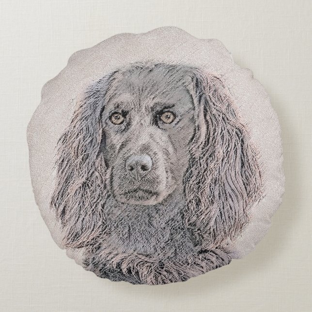 Boykin Spaniel Schilderen - Kute Original Dog Art Rond Kussen (Achterkant)