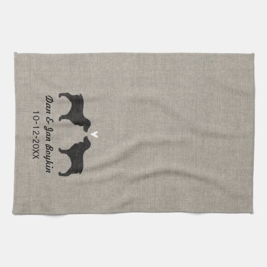 Boykin Spaniel Silhouettes met hart Theedoek (Horizontaal)