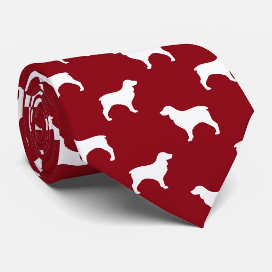 Boykin Spaniel Silhouettes Pattern Red and White Stropdas (Opgerold)