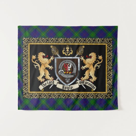 Boyle Clan Badge & Motto w/Lions Wandkleed (Voorkant (horizontaal))