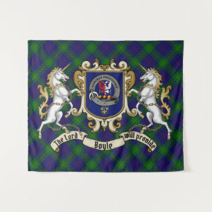 Boyle Clan Badge & Unicorns met Tartan Wandkleed