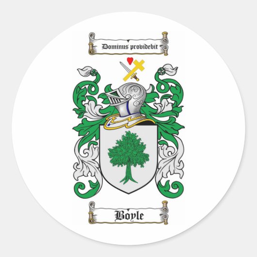 BOYLE FAMILY CREST - BOYLE WAPEN RONDE STICKER (Voorkant)