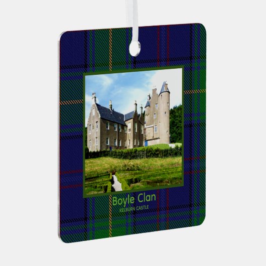 Boyle Scottish Clan's Kelburn Castle Tartan Metalen Ornament (Voorkant Rechts)