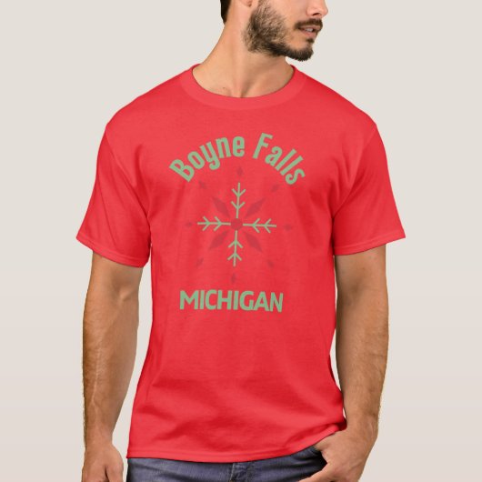 Boyne Herfsten Michigan Kerstski Groene Tekst T-shirt (Voorkant)