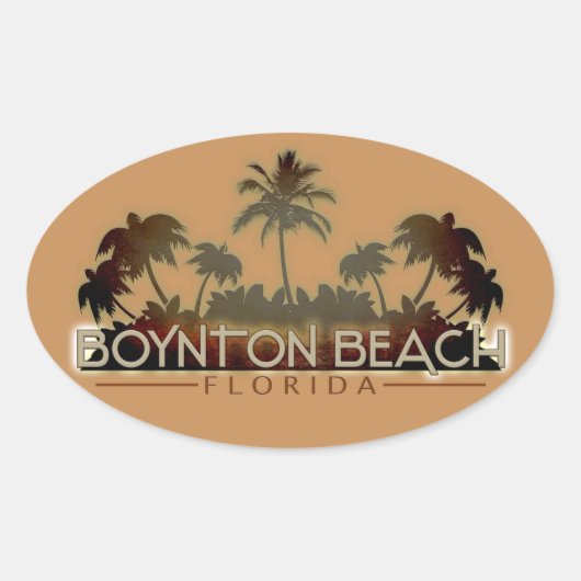 Boynton Beach Florida palmboom woorden ovale stick Ovale Sticker (Voorkant)