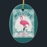 Boynton Beach Florida Pink Flamingo Retro Keramisch Ornament<br><div class="desc">Boynton Beach Florida roze flamingo. In de stijl van het klassieke poster staat "Welkom bij Boynton Beach,  Florida" in roze,  witte en groene tongturquoise.</div>
