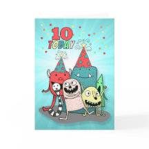 Boys 10th Birthday Blue and Red Cartoon Monsters