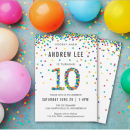 Boys 10th Birthday Party, Primary Color Confetti Kaart