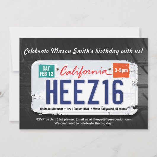 Boy's 16th Birthday California Licentie Uitnodigin Kaart (Voorkant)