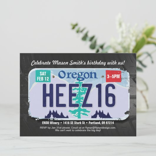 Boy's 16th Birthday Oregon Licentie Uitnodiging (Staand voorkant)