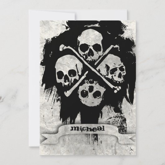 Boys 16th Birthday Party gothic Skulls Invitation Kaart (Voorkant)