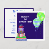 Boys 1st Birthday Cake Balloons Cadeau marine Kaart (Voorkant / Achterkant)