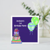 Boys 1st Birthday Cake Balloons Cadeau marine Kaart (Staand voorkant)