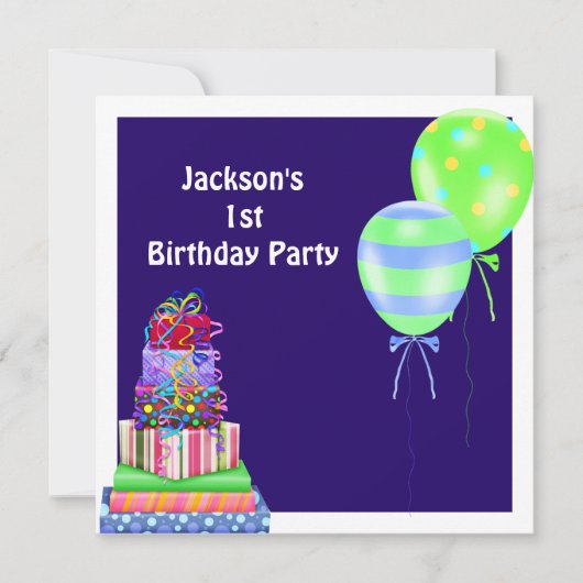 Boys 1st Birthday Cake Balloons Cadeau marine Kaart (Voorkant)