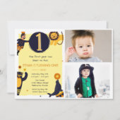 Boys 1st Birthday Circus Photo Party Invitation Kaart (Voorkant)