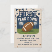 Boy's 1st Birthday First Year Down -Blue Football  Kaart (Voorkant / Achterkant)