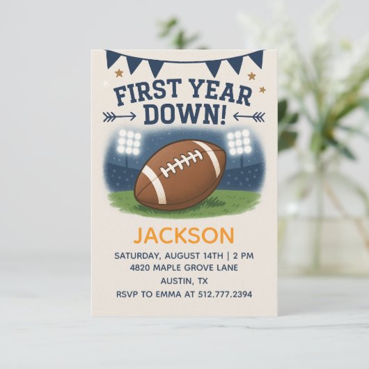 Boy's 1st Birthday First Year Down - Blue Theme Kaart (Staand voorkant)