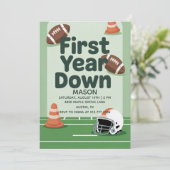 Boy's 1st Birthday First Year Down - Football Bday Kaart (Staand voorkant)