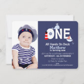 Boys 1st Birthday Nautical Invitation Kaart (Voorkant)