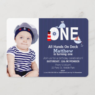 Boys 1st Birthday Nautical Invitation Kaart