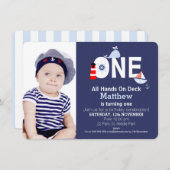 Boys 1st Birthday Nautical Invitation Kaart (Voorkant / Achterkant)