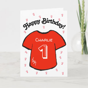 Boy's 1st Birthday Red football shirt Kaart