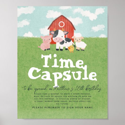 Boys 1st Farm Birthday Time Casule Poster (Voorkant)