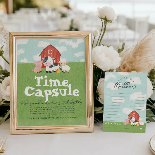 Boys 1st Farm Birthday Time Casule Poster