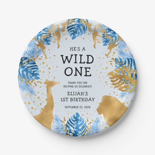 Boys 1st verjaardag Oerwoud Safari Papieren Bordje (Voorkant)