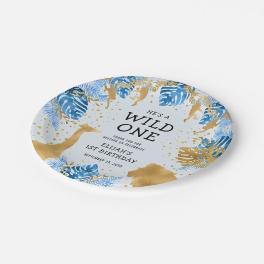 Boys 1st verjaardag Oerwoud Safari Papieren Bordje (Gekanteld)