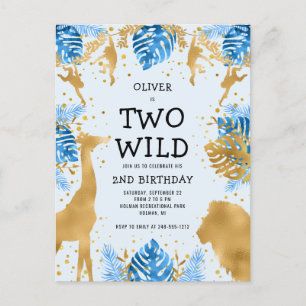 Boys 2e verjaardag Bleek Blue Gold Safari Briefkaart