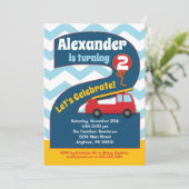 Boys 2nd Birthday Invitation Fire Truck Kaart (Staand voorkant)