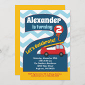 Boys 2nd Birthday Invitation Fire Truck Kaart (Voorkant / Achterkant)