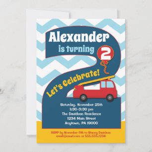 Boys 2nd Birthday Invitation Fire Truck Kaart