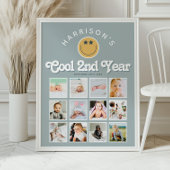 Boys 2nd Year Two Cool Birthday Photo Collage Perfect Poster