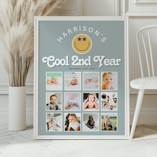 Boys 2nd Year Two Cool Birthday Photo Collage Perfect Poster