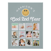 Boys 2nd Year Two Cool Birthday Photo Collage Perfect Poster (Voorkant)
